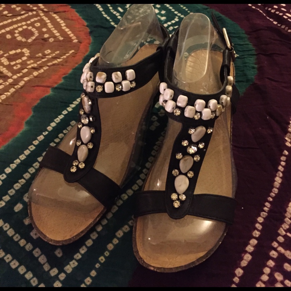 Beaded Wedge Sandals