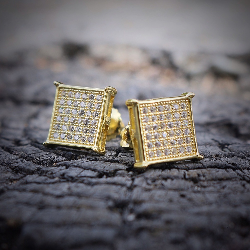Men's hip Hop Gold Square Stud Earrings