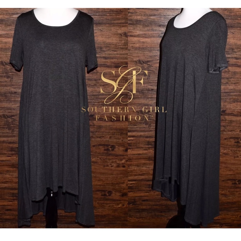 SWING DRESS Long Draped Solid High Low Midi Tunic - Picture 5 of 7
