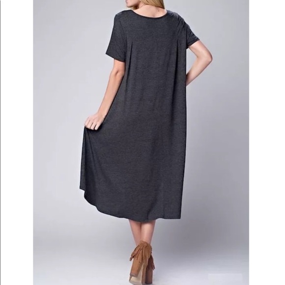 SWING DRESS Long Draped Solid High Low Midi Tunic - Picture 3 of 7