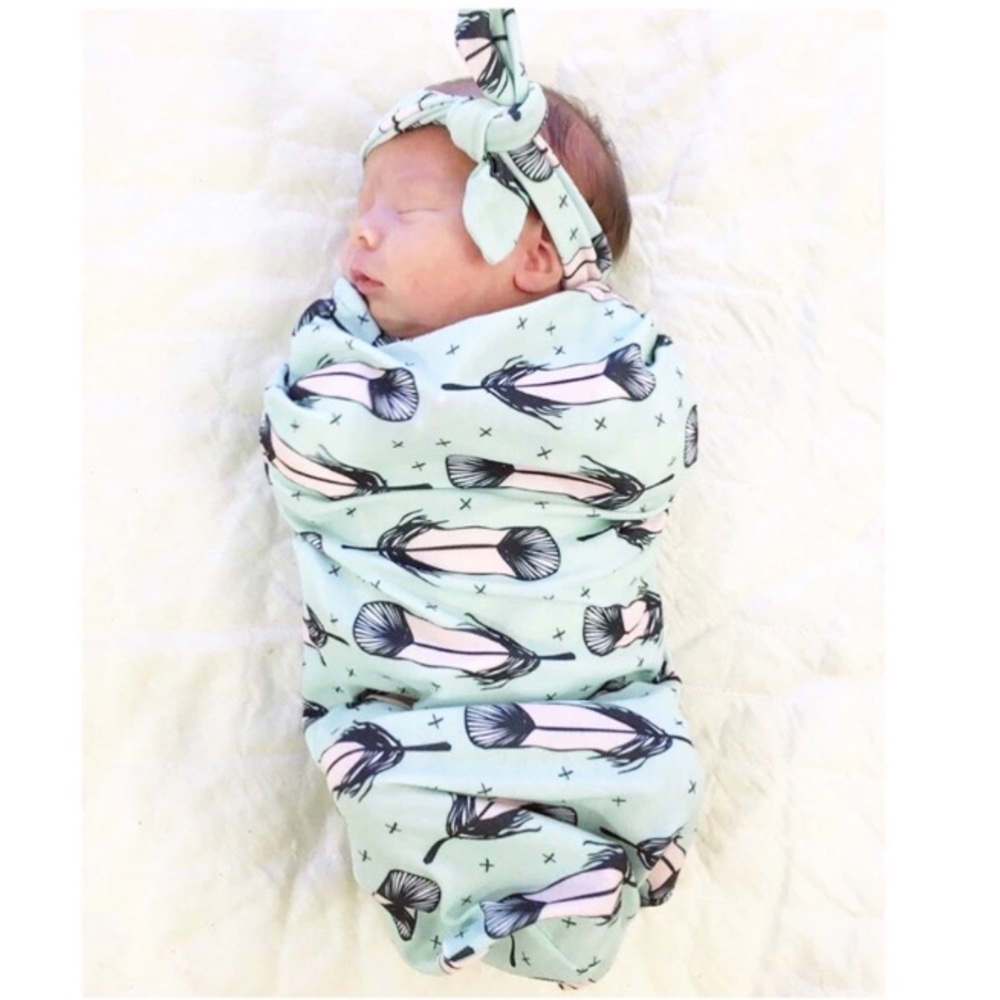NEW Infant swaddle blanket with matching headband