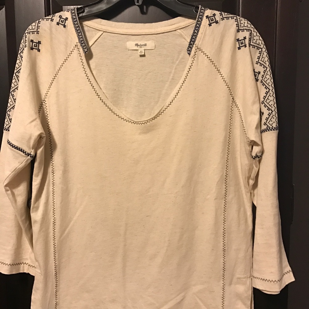 Madewell cream 3/4 sleeve top.