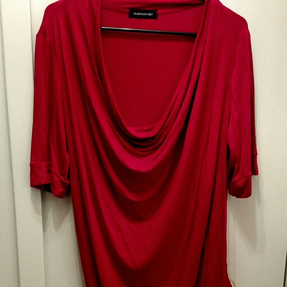Red cowl neck blouse
