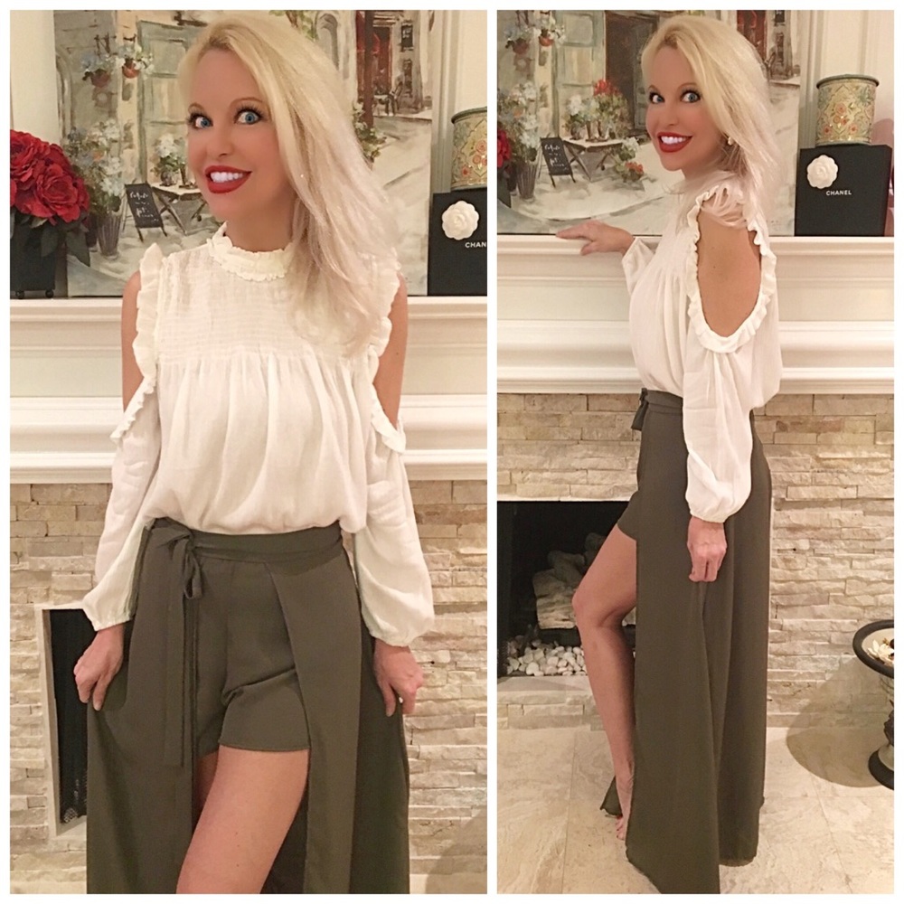 Double layered skirt shorts in olive! - Picture 3 of 3