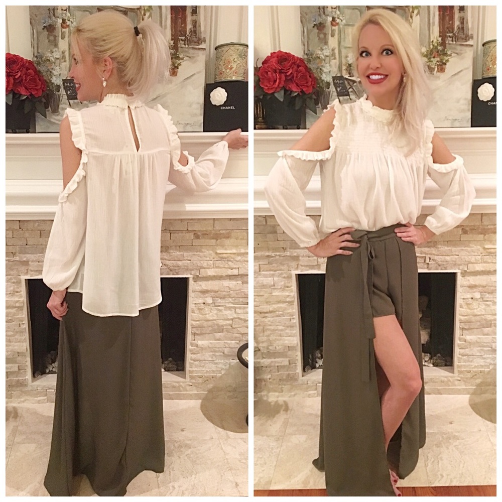 Double layered skirt shorts in olive! - Picture 2 of 3