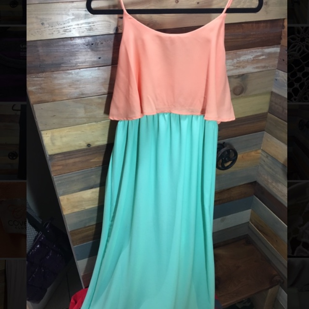 Orange and blue sleeveless long sun dress