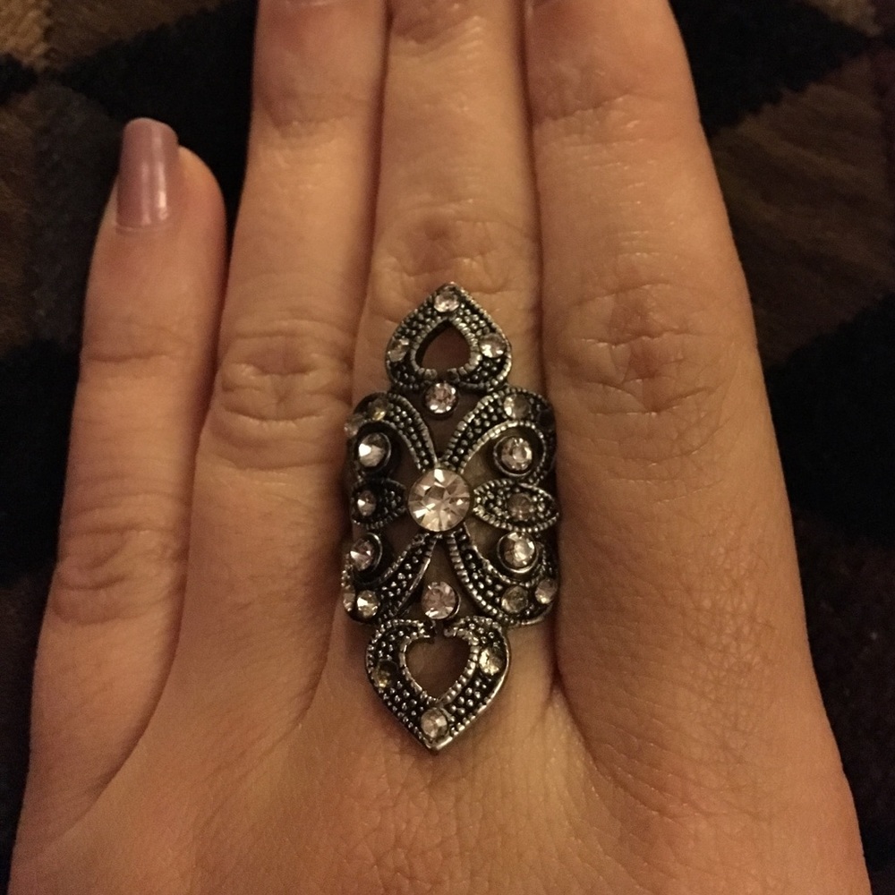 Dark silver and crystal ring