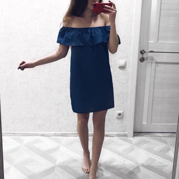 denim off shoulder dress - Picture 2 of 7