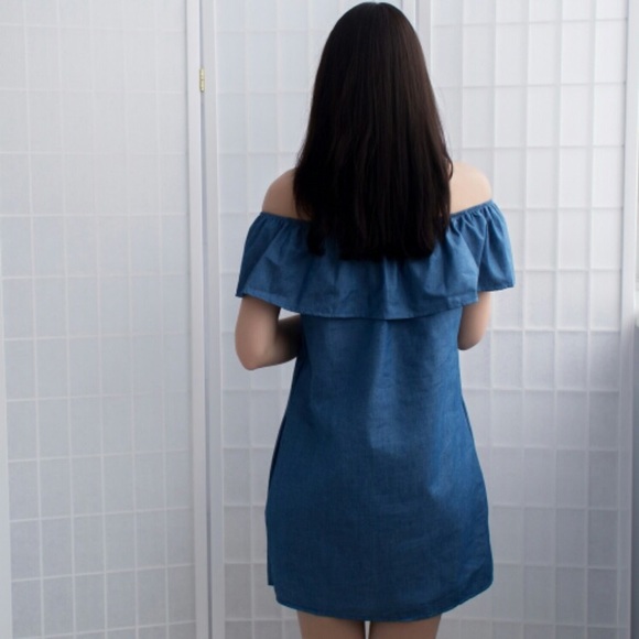denim off shoulder dress - Picture 5 of 7
