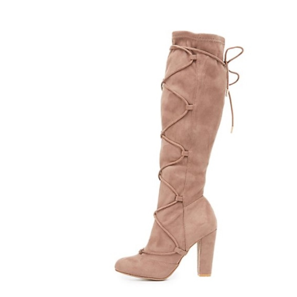 Taupe faux suede lace up boots size 7