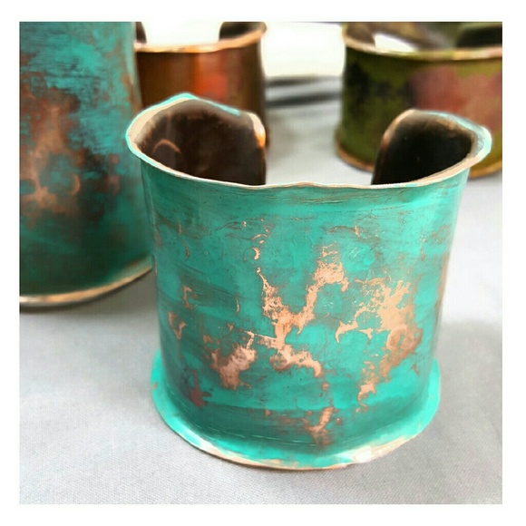 Artisan Boho Turquoise Patina Copper Cuff - Picture 4 of 8