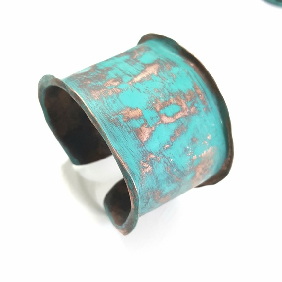 Artisan Boho Turquoise Patina Copper Cuff - Picture 5 of 8
