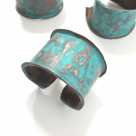 Artisan Boho Turquoise Patina Copper Cuff - Picture 6 of 8