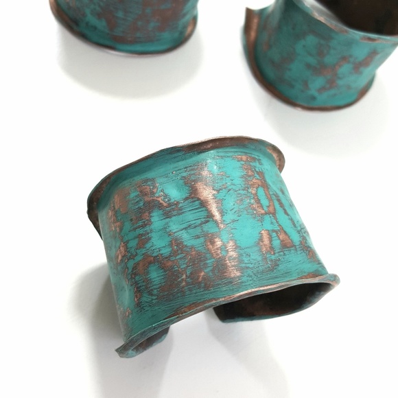 Artisan Boho Turquoise Patina Copper Cuff - Picture 7 of 8