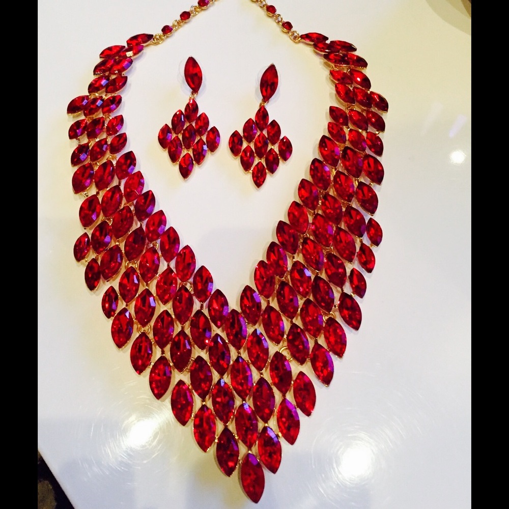 Ruby Stone Reservable Necklace & Stone Earrings