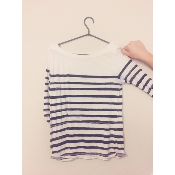 3/4 sleeve navy striped top - Picture 1 of 1