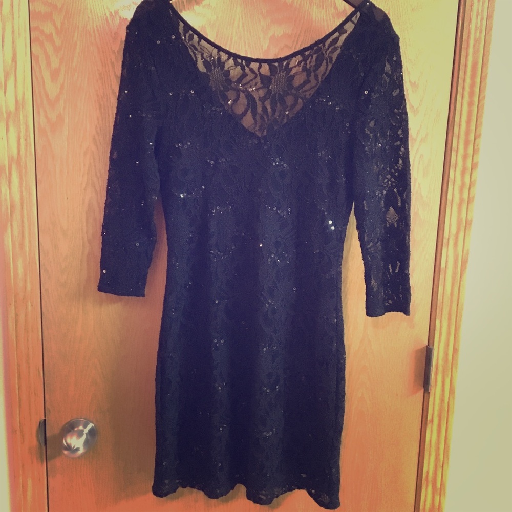 Black Lace Sequin Dress