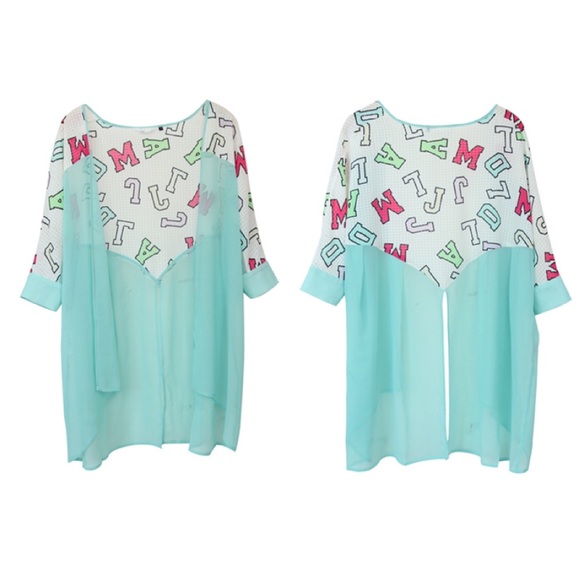 🆕 📚 Alphabet Stitching Chiffon Coverup Blouse - Picture 3 of 7