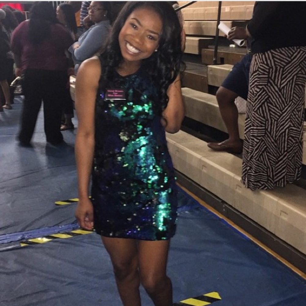 Blue/green Sequins embellished dress