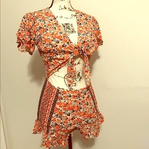 FREE PEOPLE floral cutout romper