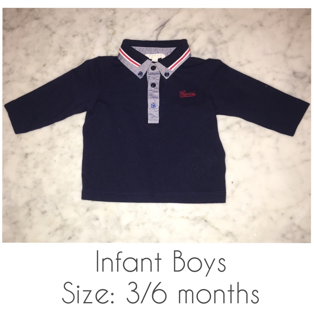 GUCCI, Navy blue infant long sleeve shirt.