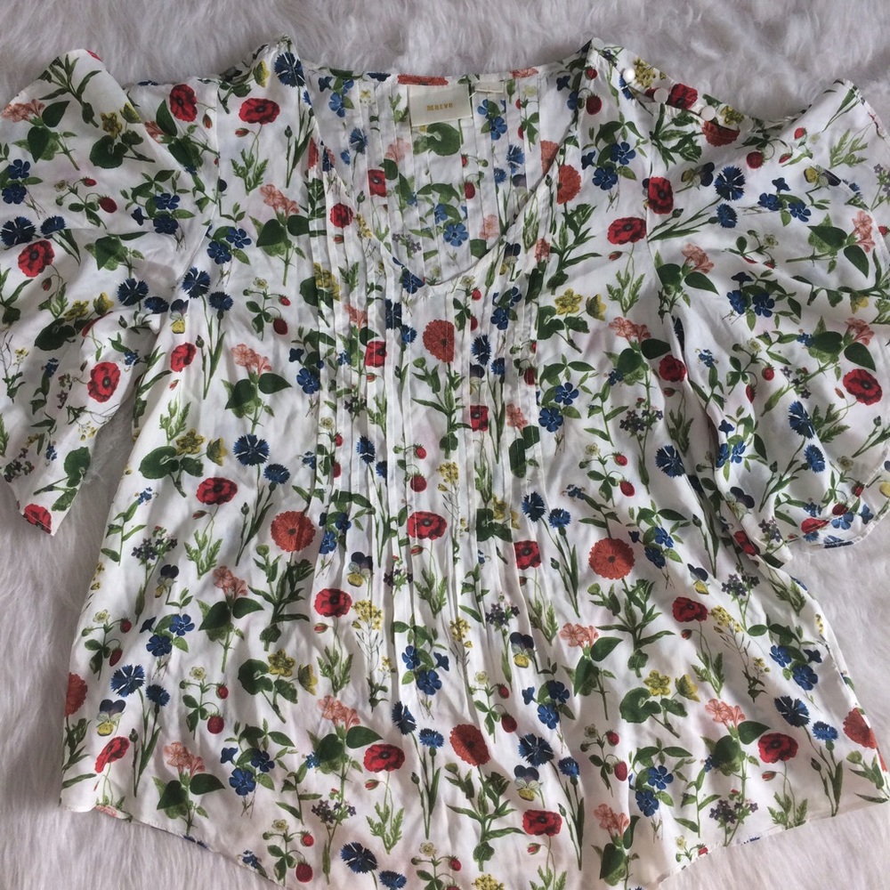 Maeve Anthropologie Maya Flutter Sleeve Blouse