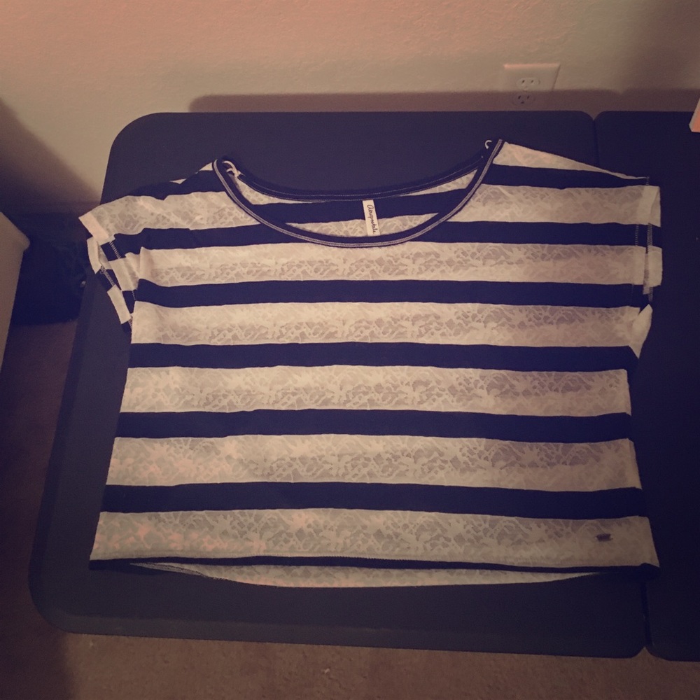 Navy and white sheer crop top.