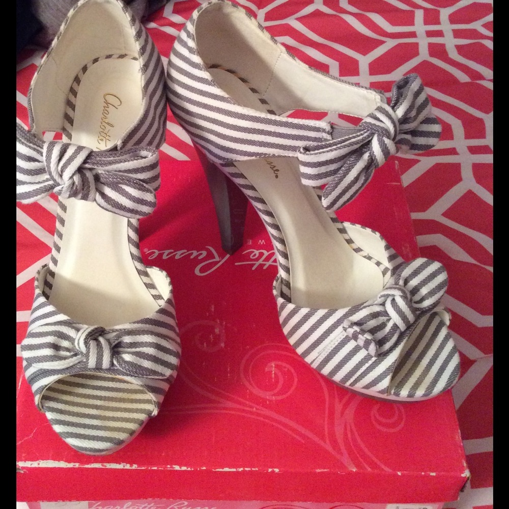 Grey and white heels