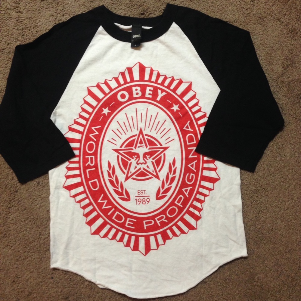 Obey Brand Half Sleeve Baseball Logo T-Shirt
