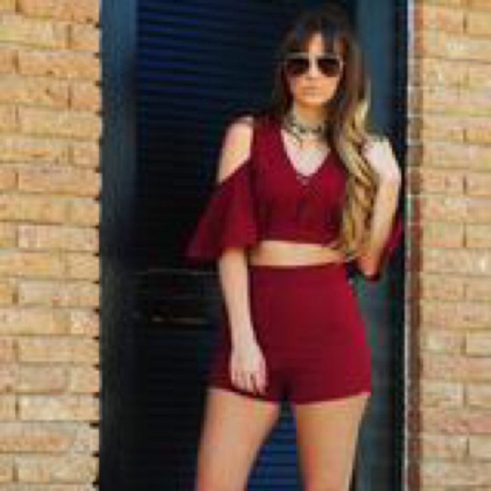 Burgundy Crop Top With Sleeves