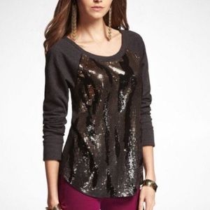 Express sequin black and gold Crew Neck Large