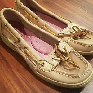 Pink and tan sequined sperrys