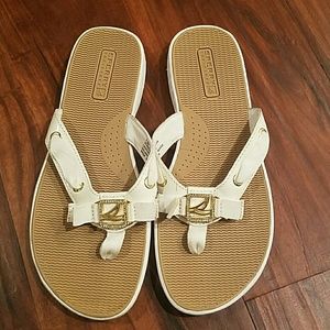 White sperry flip flops