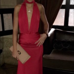 Michael Costello long red evening dress