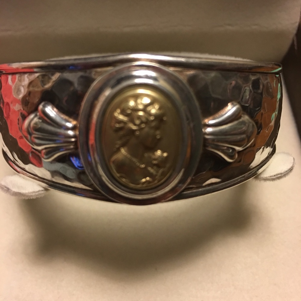 14K and Sterling Silver Cameo Cuff Bracelet