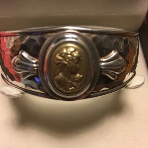 14K and Sterling Silver Cameo Cuff Bracelet