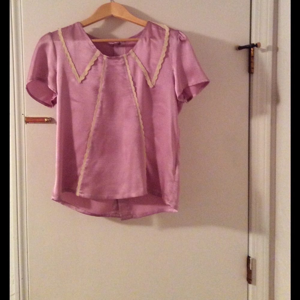Lilac Faux Collar Button Back Top