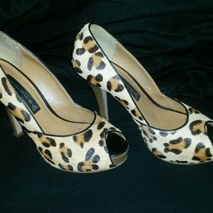 Steve Madden Leopard Calf-Hair Peep Toe Pumps