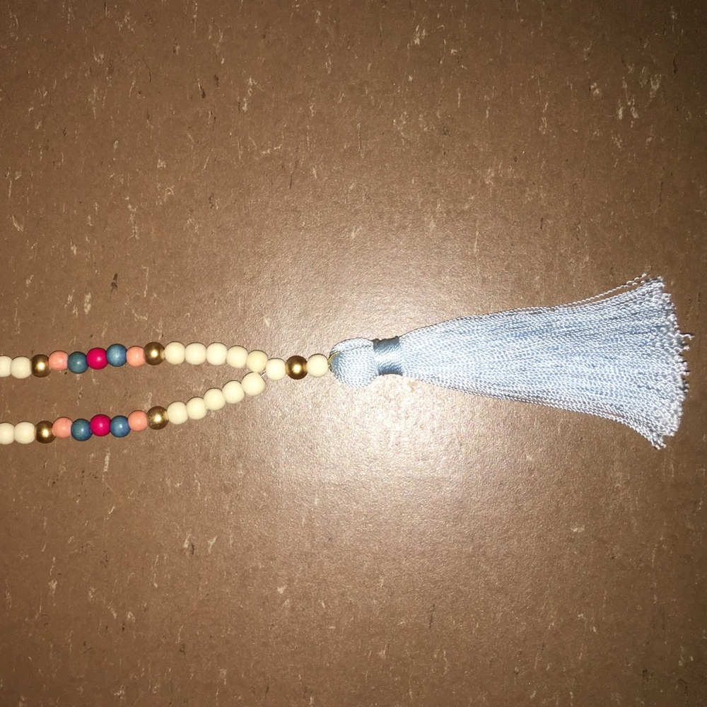 Beaded by W tassel necklace