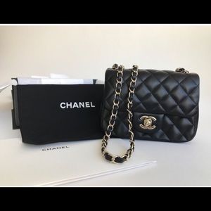 Chanel mini square flap black lambskin 17c