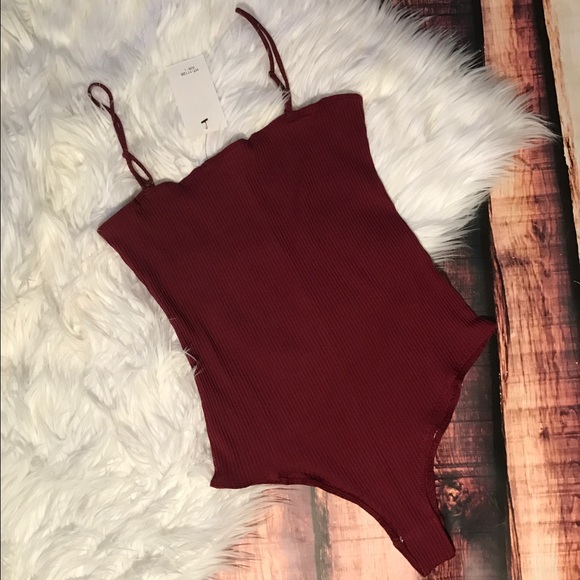 ⤵️ last one! << Burgundy Wine Ribbed Bodysuit >> - Picture 2 of 5