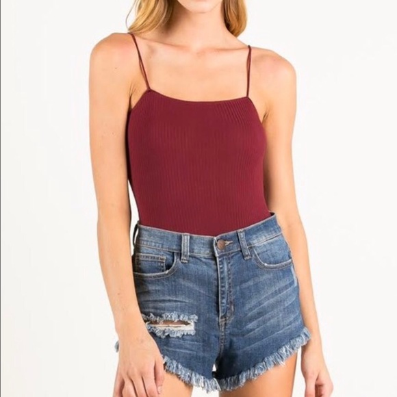 ⤵️ last one! << Burgundy Wine Ribbed Bodysuit >> - Picture 5 of 5