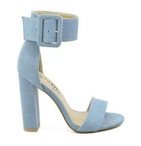 Denim Ankle Strap Chunky Sandal