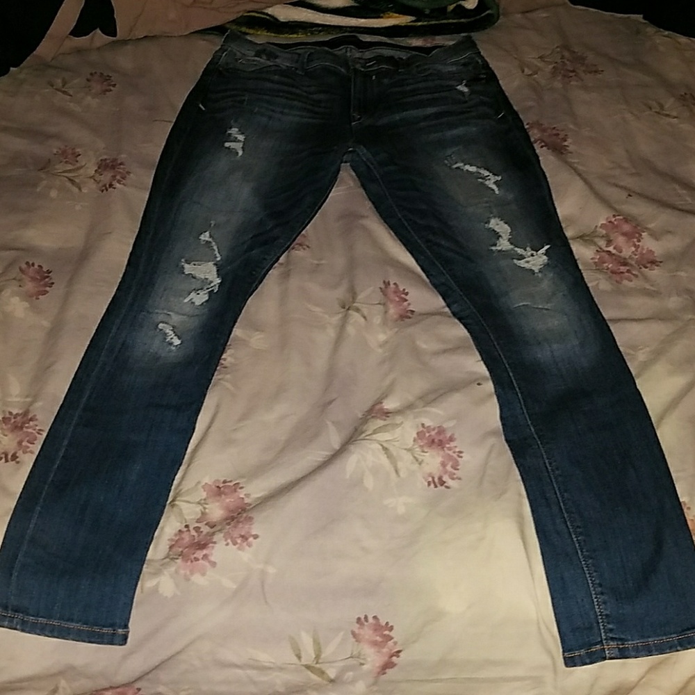 Distressed Express blue jean leggings