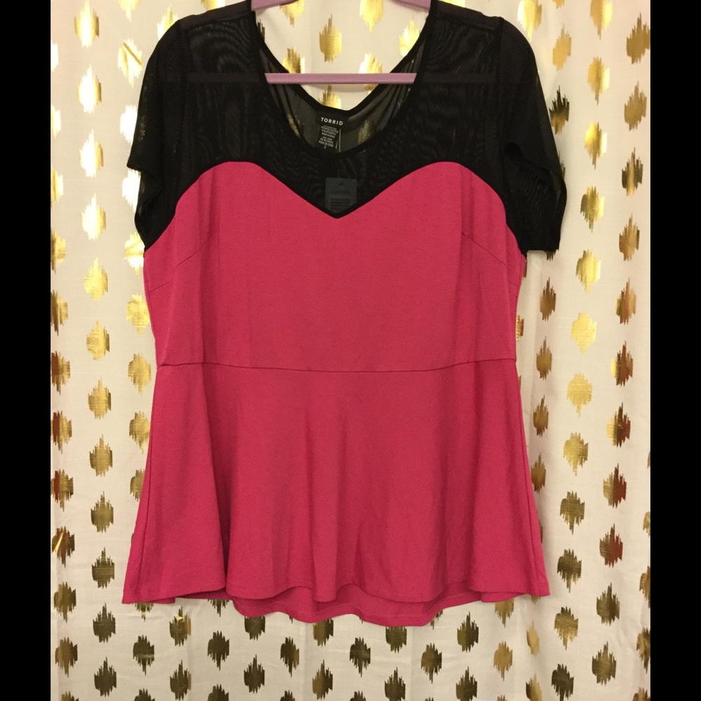 Torrid Mesh Sweetheart Neckline Peplum Blouse