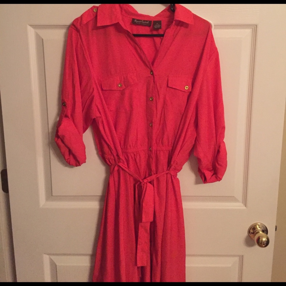 Soft & Flowy Coral Belted Dress
