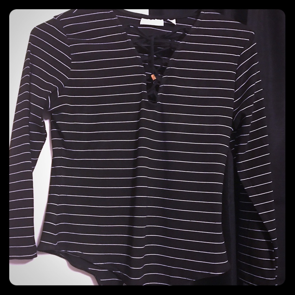 NY & Co lace up striped bodysuit