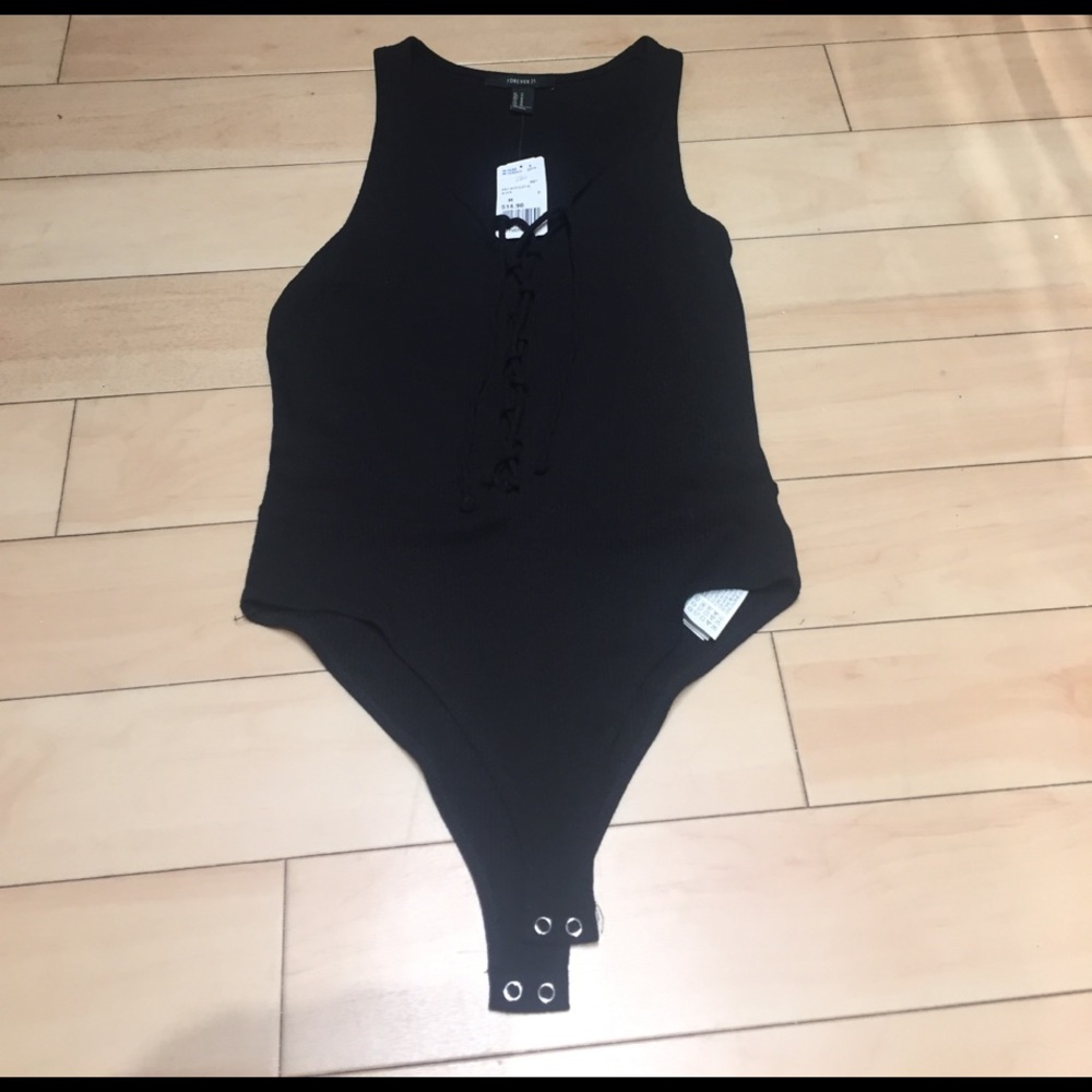 Black lace up bodysuit