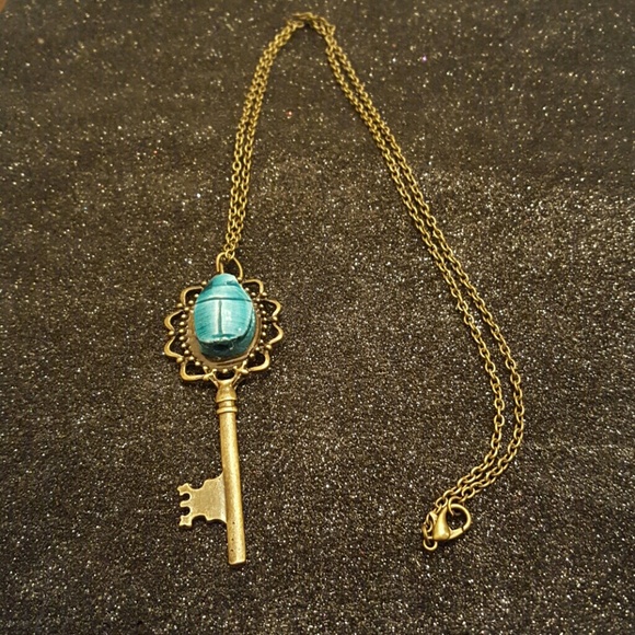 SOLD Bronze Skelton Key Scarab necklace - Picture 2 of 4