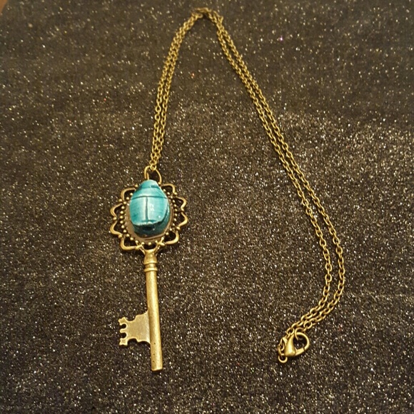SOLD Bronze Skelton Key Scarab necklace - Picture 3 of 4